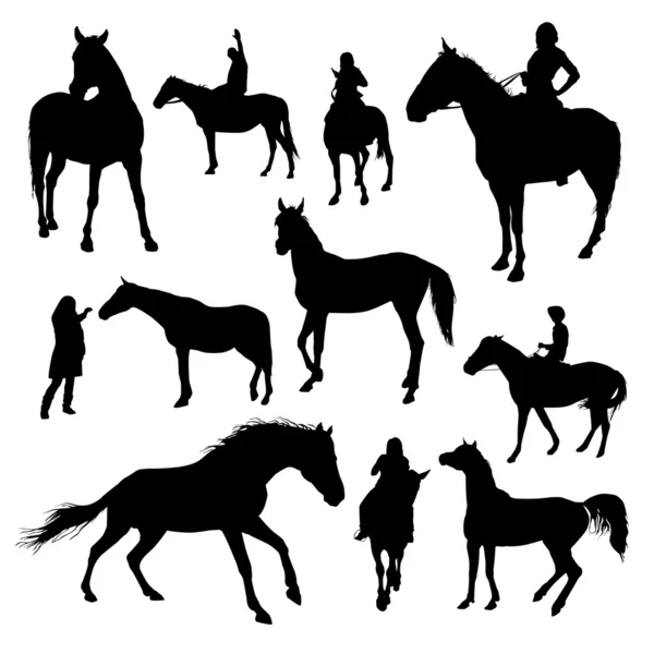 Set van vector paarden silhouetten — Stockvector