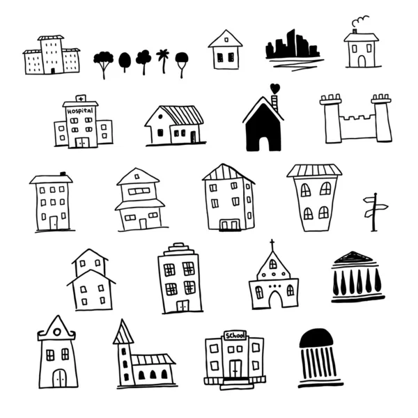 Set van hand getrokken pictogrammen van huizen — Stockvector