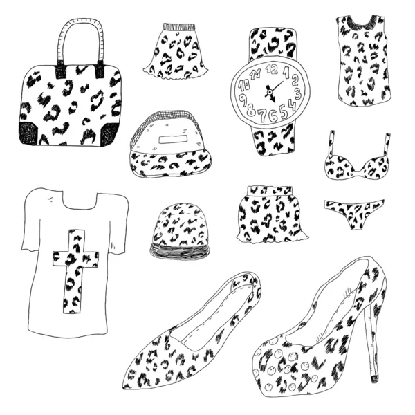 Vêtements et accessoires texturés léopard — Image vectorielle