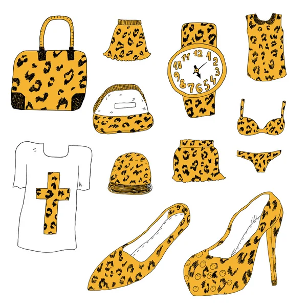 Leopard getextureerde kleding en accessoire — Stockvector