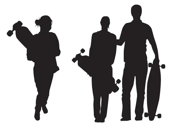 Personnes avec des silhouettes de skateboards — Image vectorielle