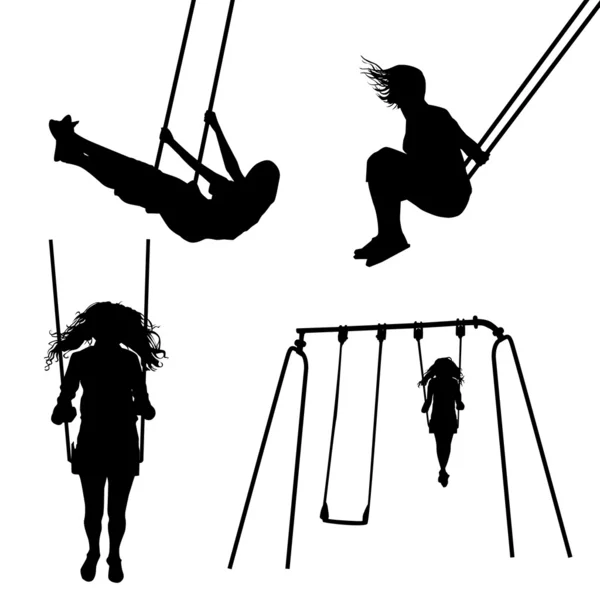 Ragazza su un swing silhouette — Vettoriale Stock