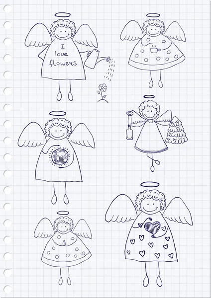 Engelen doodles — Stockvector