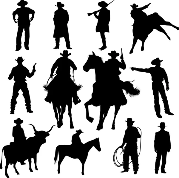 Set of cowboy silhouettes — Stock Vector