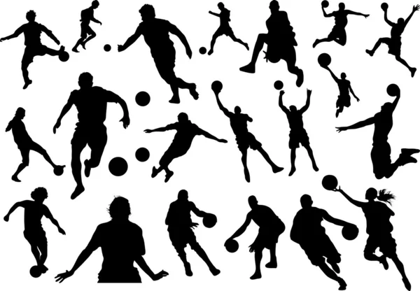 Siluetas de fútbol y baloncesto — Archivo Imágenes Vectoriales
