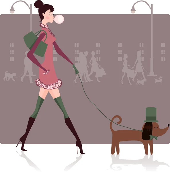 Mädchen mit Hund — Stockvektor