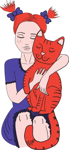 Gatto e ragazza — Vettoriale Stock