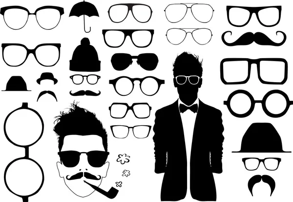 Conjunto de gafas y otros accesorios — Vector de stock