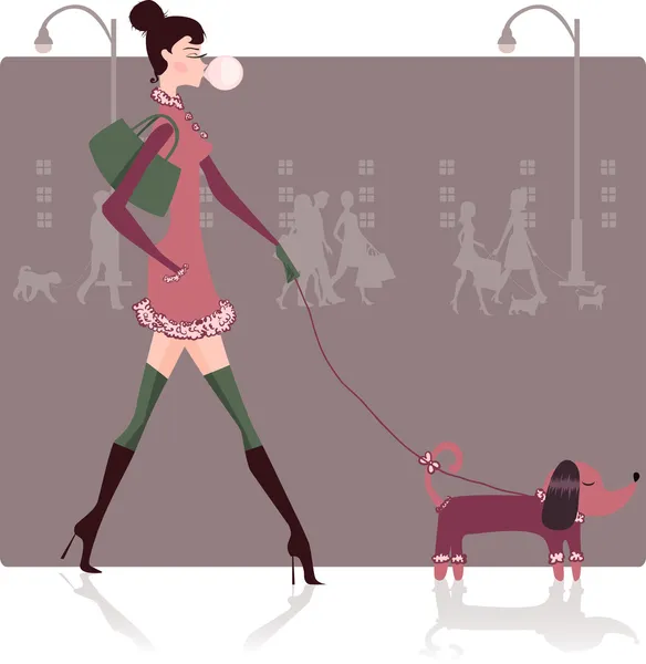 Ragazza con cane — Vettoriale Stock