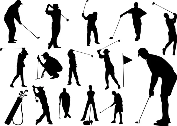 Set golf oyuncuları silhouettes — Stok Vektör