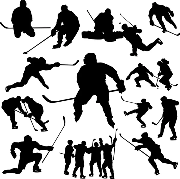 Silhouette des joueurs de hockey — Image vectorielle