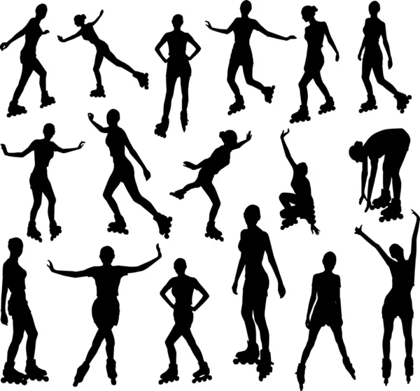 Silhouettes of roller girl — Stock Vector