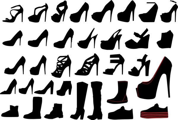 Conjunto de silhuetas de sapato de mulher — Vetor de Stock