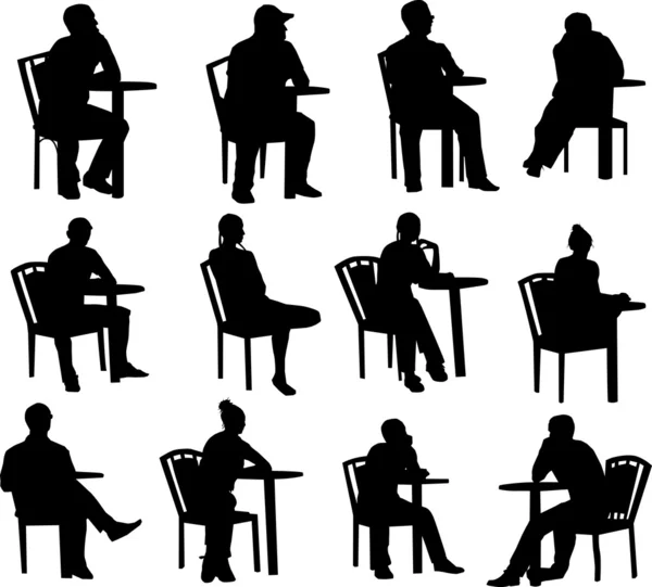 Sentado personas siluetas — Archivo Imágenes Vectoriales