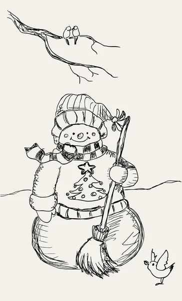 Hand drawn snowman — Stock Vector
