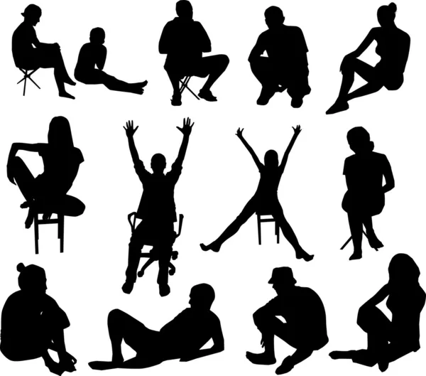 Sitting people silhouettes Stock Illustration