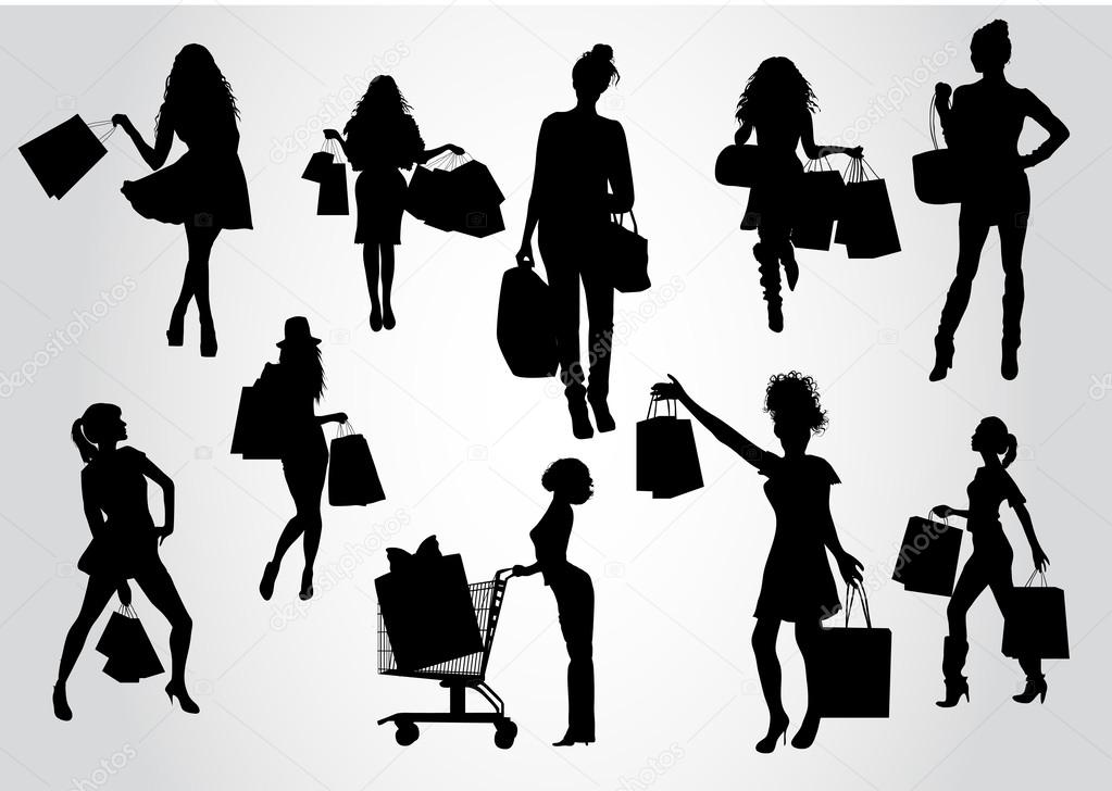 Woman shopping silhouettes
