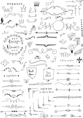 çizilmiş tasarım öğeleri kümesi el