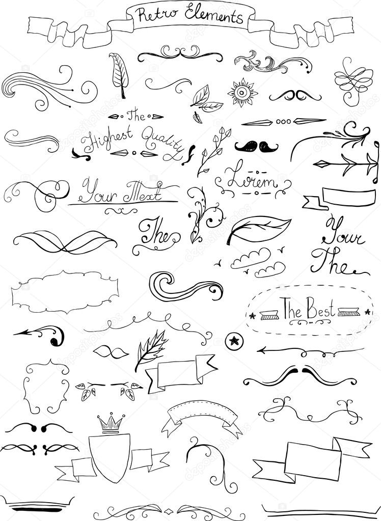 Hand drawn set of design elements