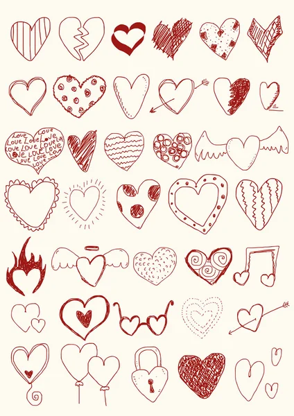 Corazones Doodles — Vector de stock