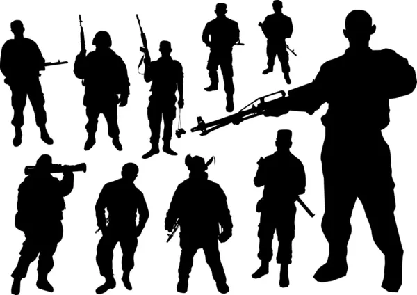 Silhouette des soldats — Image vectorielle