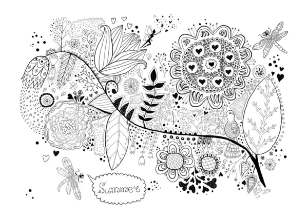 Flora. Hand Drawn Doodle — Stock Vector