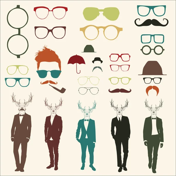Uppsättning av glasögon och män — Stock vektor