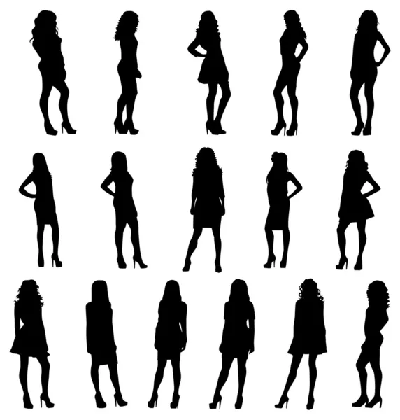 Poserar kvinnor silhuetter — Stock vektor