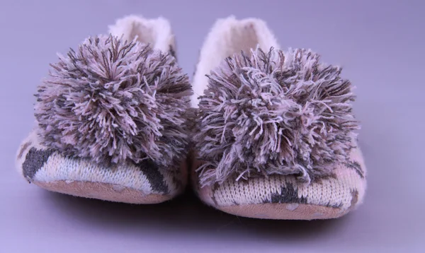 Christmas slippers with pompon — Stock Photo, Image