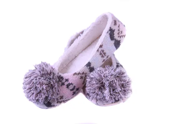 Christmas slippers with pompon — Stock Photo, Image