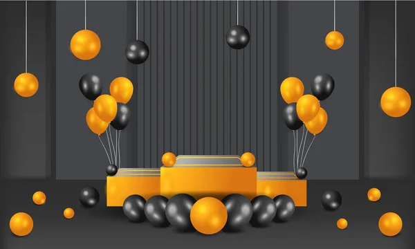 Black Elegant Podium Balloon Balls Back Drop Background — Image vectorielle