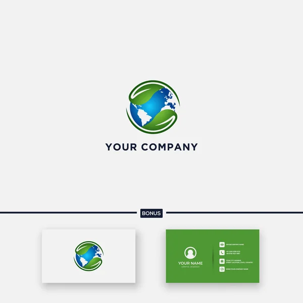 Verde Hoja Mundo Logo Gradiente — Vector de stock