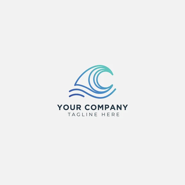 Linha Arte Minimalista Onda Logotipo Oceano —  Vetores de Stock