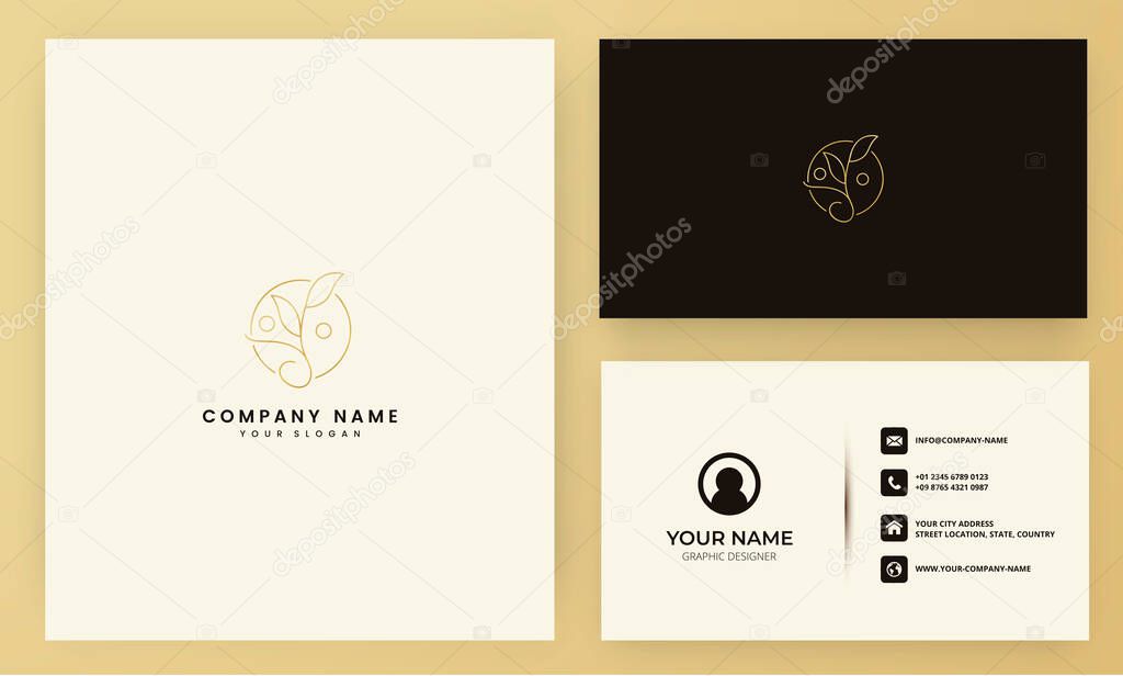 Line Beauty flower logo design with business card template