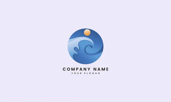 Beach Wave Water Logo Design Blue Circle — Stock Vector