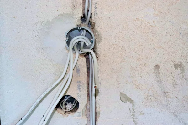Réparation Murs Dans Maison Remplacement Câblage Des Prises — Photo