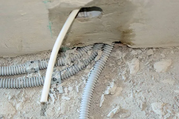Réparation Murs Dans Maison Remplacement Câblage Des Prises — Photo