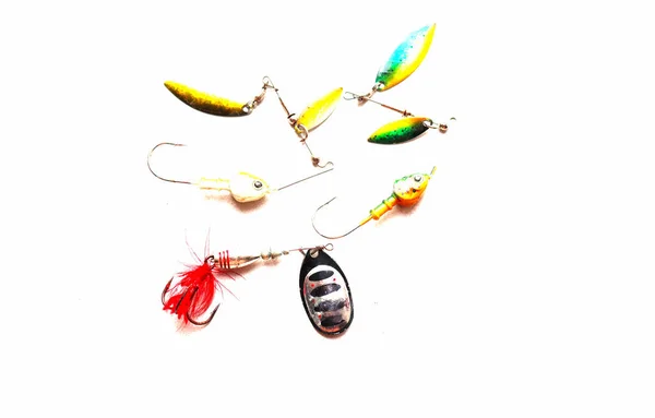 Conjunto Señuelos Pesca Con Triple Gancho Cebos Spinner Para Bajo — Foto de Stock