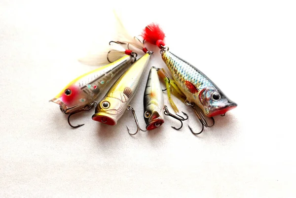 Set Esche Pesca Con Gancio Triplo Poppers — Foto Stock