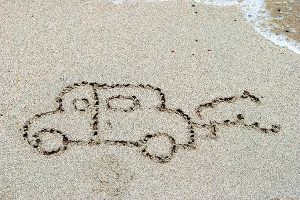 Écrit à la main sur la plage de sable — Photo