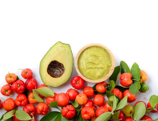 Frullato Avocado Con Acerola Brasiliana Biologica Cibo Sano Gli Amanti — Foto Stock