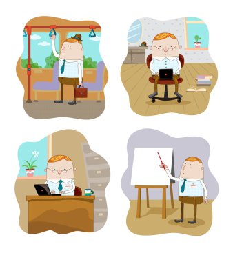 Office workers in different situations clipart