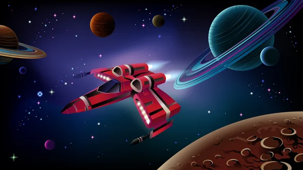 Uzay gemisi, gezegenler ve uzay.
