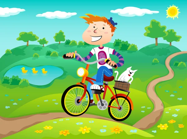 Niño en la bicicleta — Vector de stock