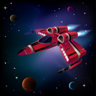 Uzay gemisi, gezegenler ve uzay.