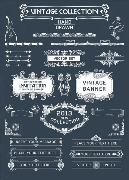 Vintage afiş ve etiketleri ile dekoratif öğeler ayarla. vektör.