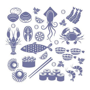 Deniz ürünleri Icon set.