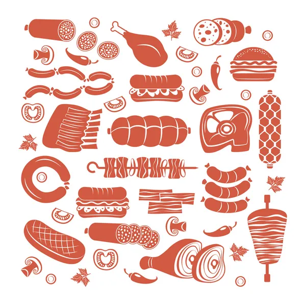 Juego de iconos de carne — Vector de stock