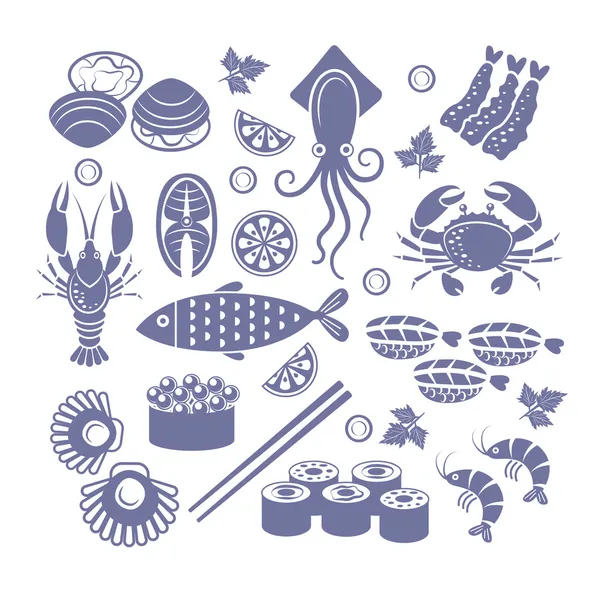 Deniz ürünleri Icon set.