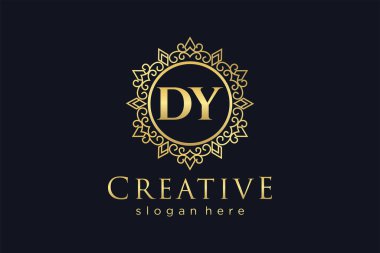 DY İlk Mektup Lüks Kaligrafi Feminen Çiçekli El Heraldik antika monogram lüks logo tasarımı Premium